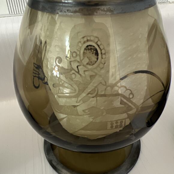 6 Vtg Smoked Smoke Glass Glasses Snifter Brandy Scotch Cognac Bar Peru Mayan - Picture 8 of 16